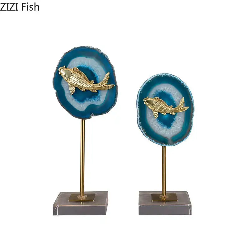 Blue Agate Fish Statue