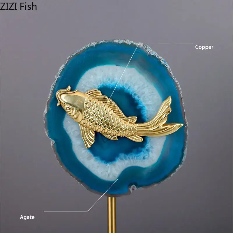 Blue Agate Fish Statue