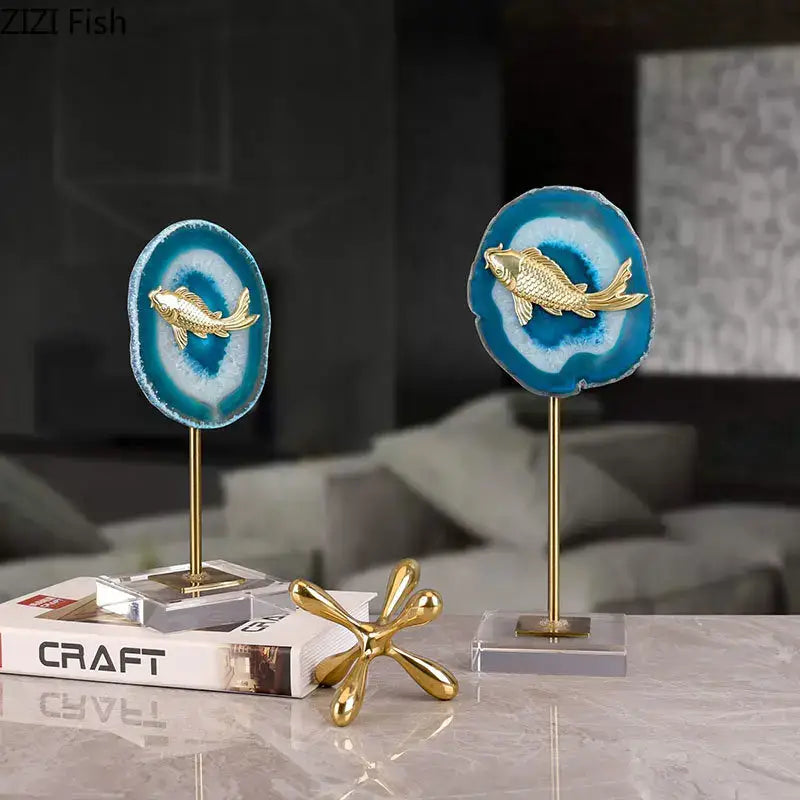 Blue Agate Fish Statue