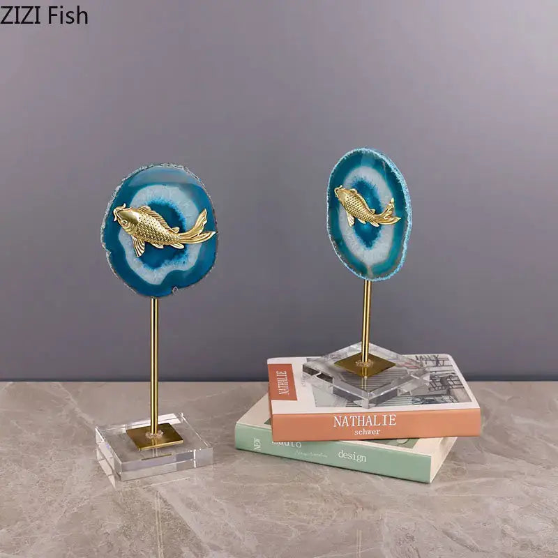 Blue Agate Fish Statue