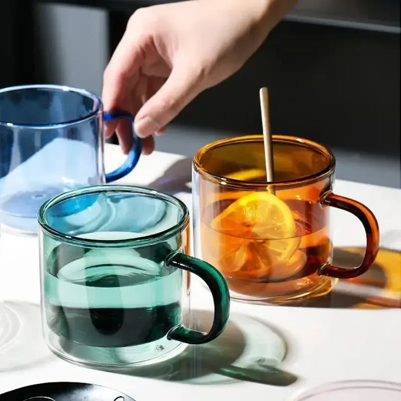 Amber Green Glass Mugs Set