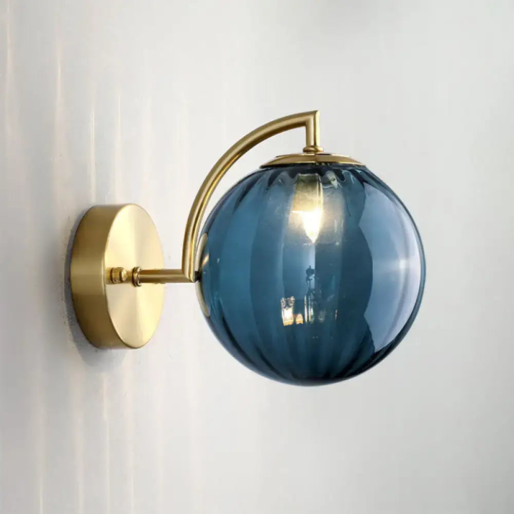 Gold Ribbed Glass Bedroom Wall Sconce