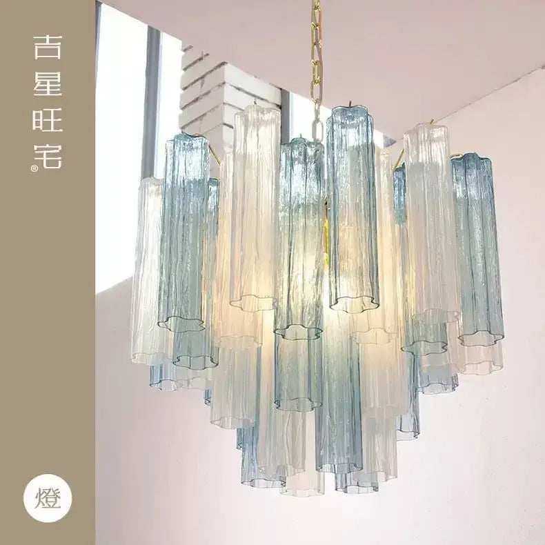 Blue Glass LED Chandelier