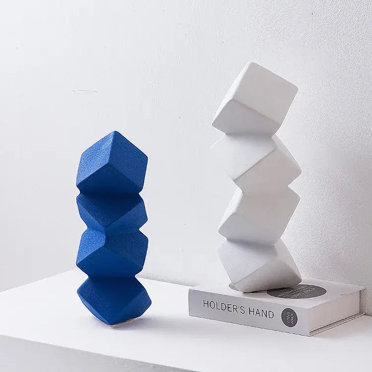 Blue Geometric Sculpture Stack