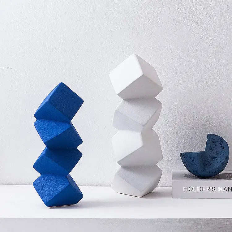 Blue Geometric Sculpture Stack