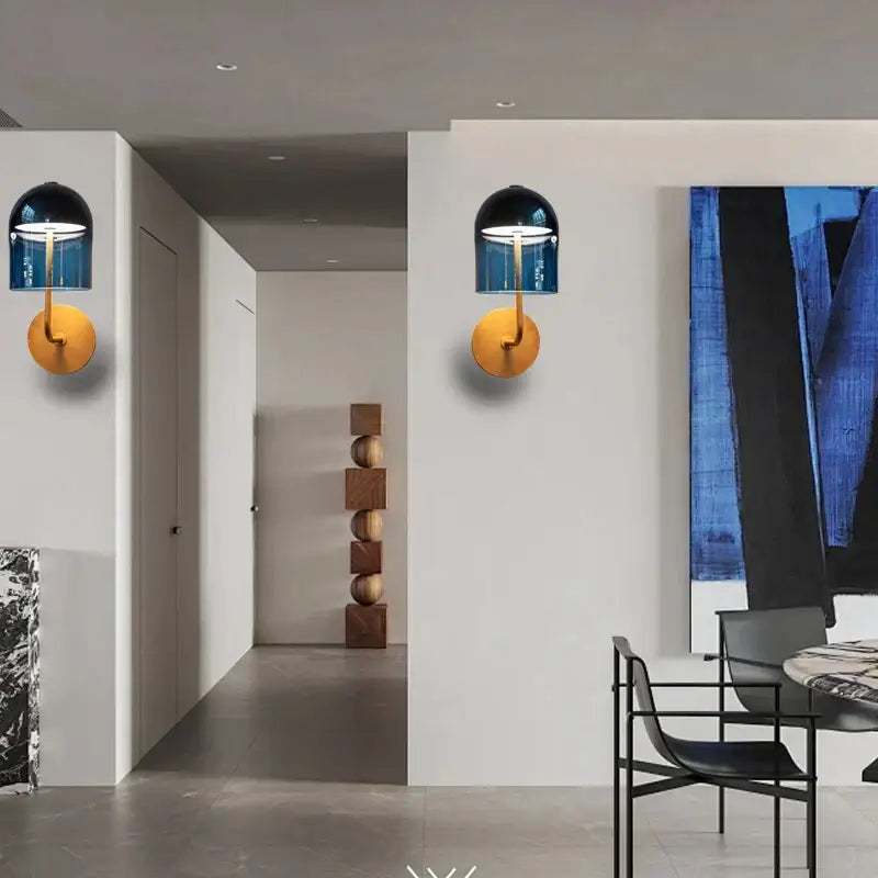 Blue Glass Dome Wall Sconce