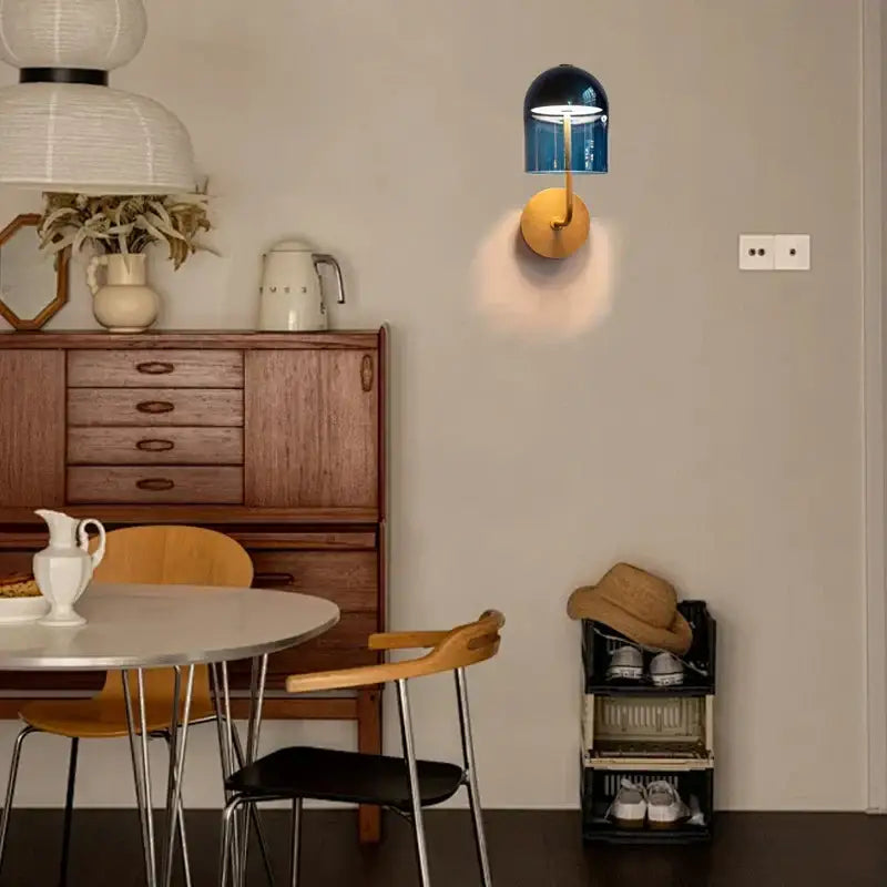 Blue Glass Dome Wall Sconce
