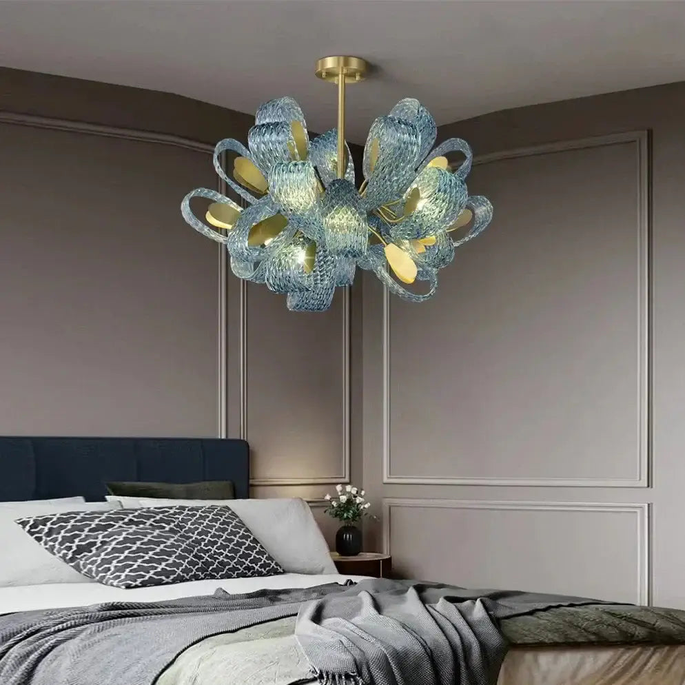 Blue Peacock Glass Chandelier