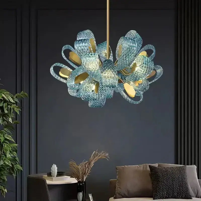 Blue Peacock Glass Chandelier