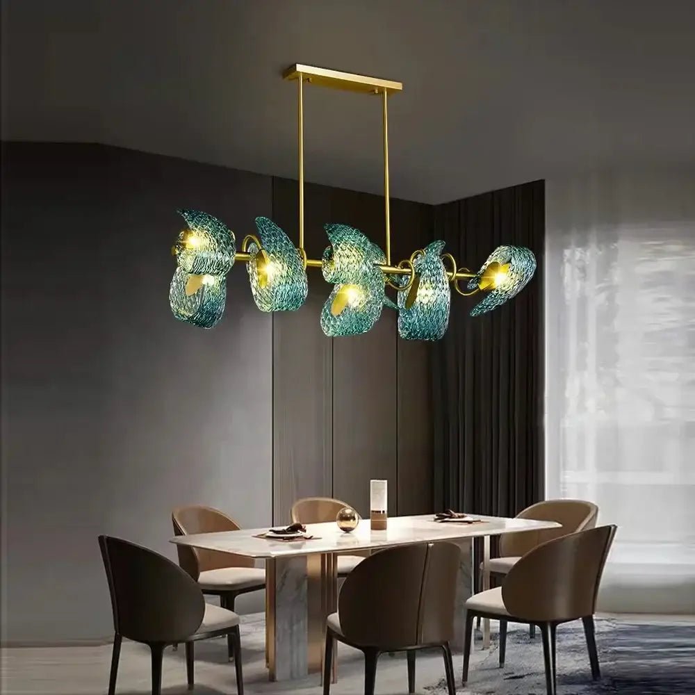 Blue Peacock Glass Chandelier