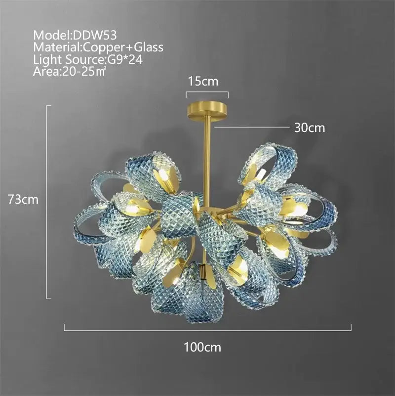Blue Peacock Glass Chandelier