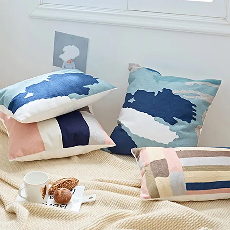 Blue Geometric Cotton Cushion