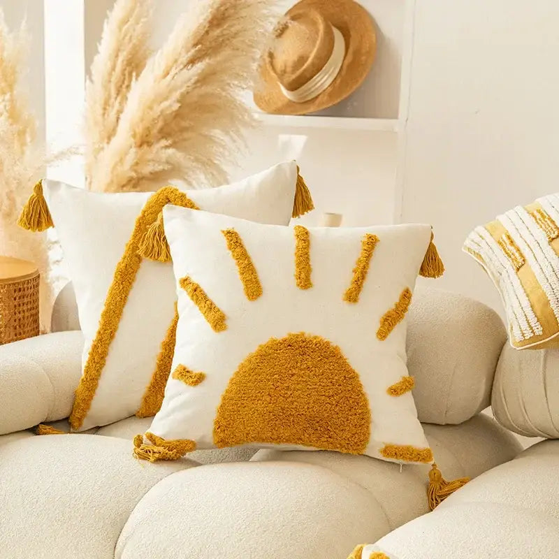 Mustard Geometric Tassel Cushion