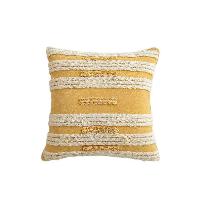 Mustard Geometric Tassel Cushion