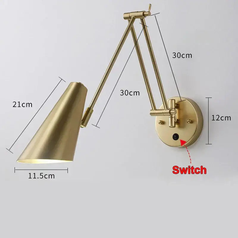 Gold LED Wall Lamp with Pull Switch for Reading