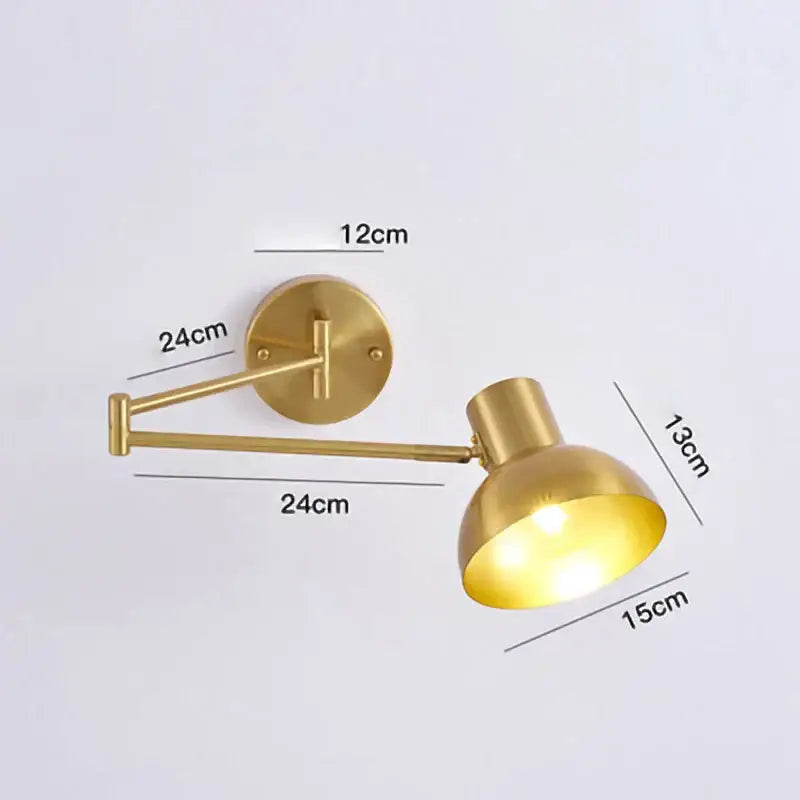 Gold LED Wall Lamp with Pull Switch for Reading