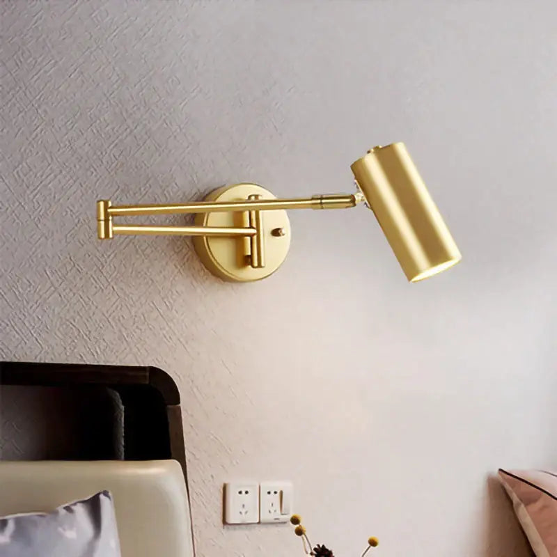 Gold LED Wall Lamp with Pull Switch for Reading