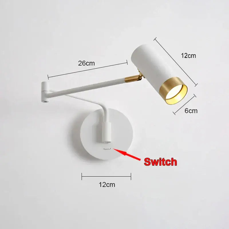 Gold LED Wall Lamp with Pull Switch for Reading