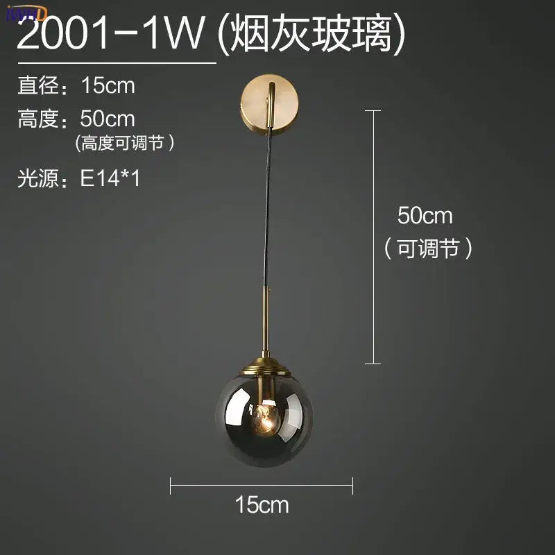 Amber Glass Iron Bedroom Wall Lamp
