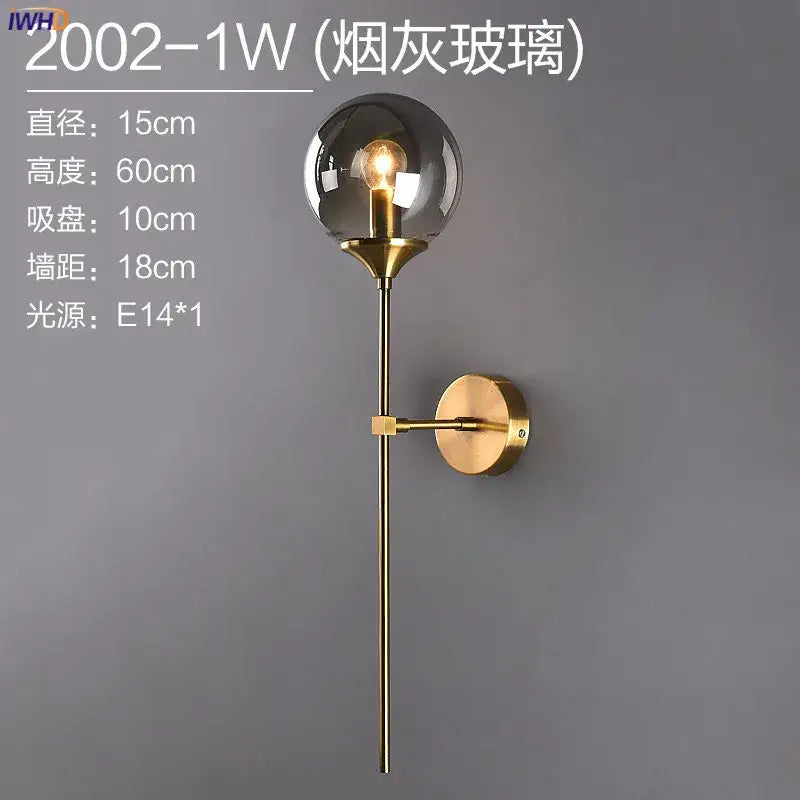 Amber Glass Iron Bedroom Wall Lamp
