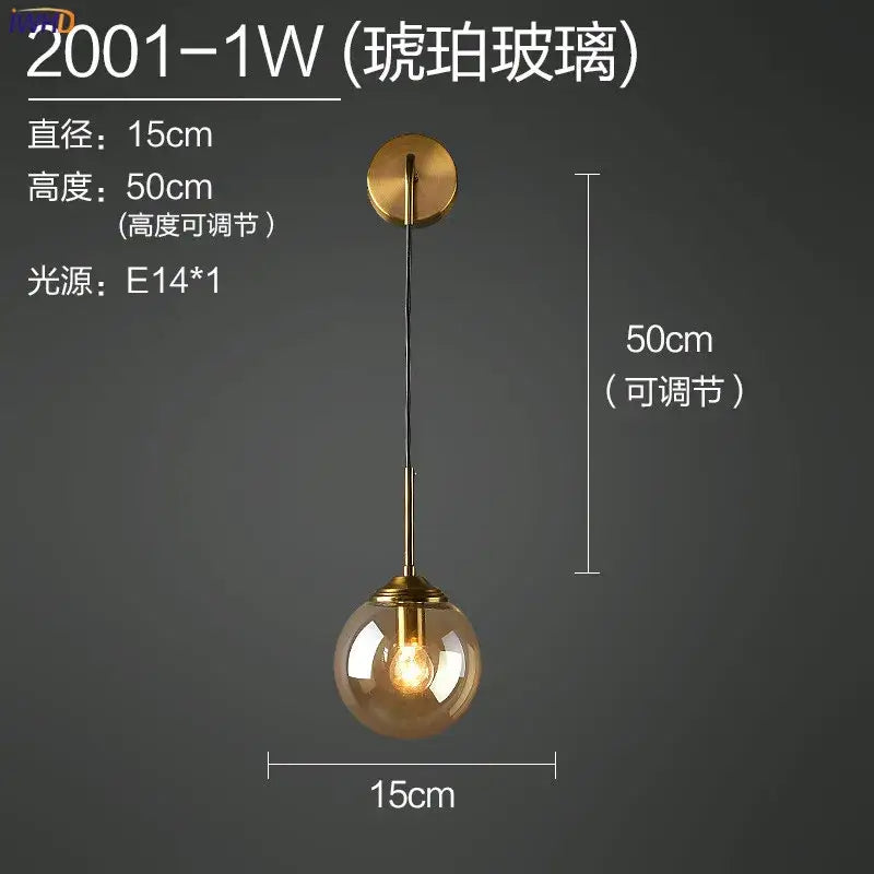 Amber Glass Iron Bedroom Wall Lamp