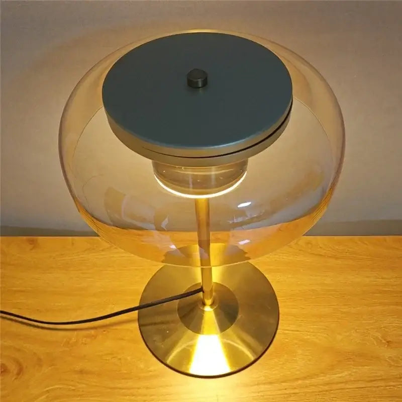 Amber Glass Table Lamp Mushroom Dual LED