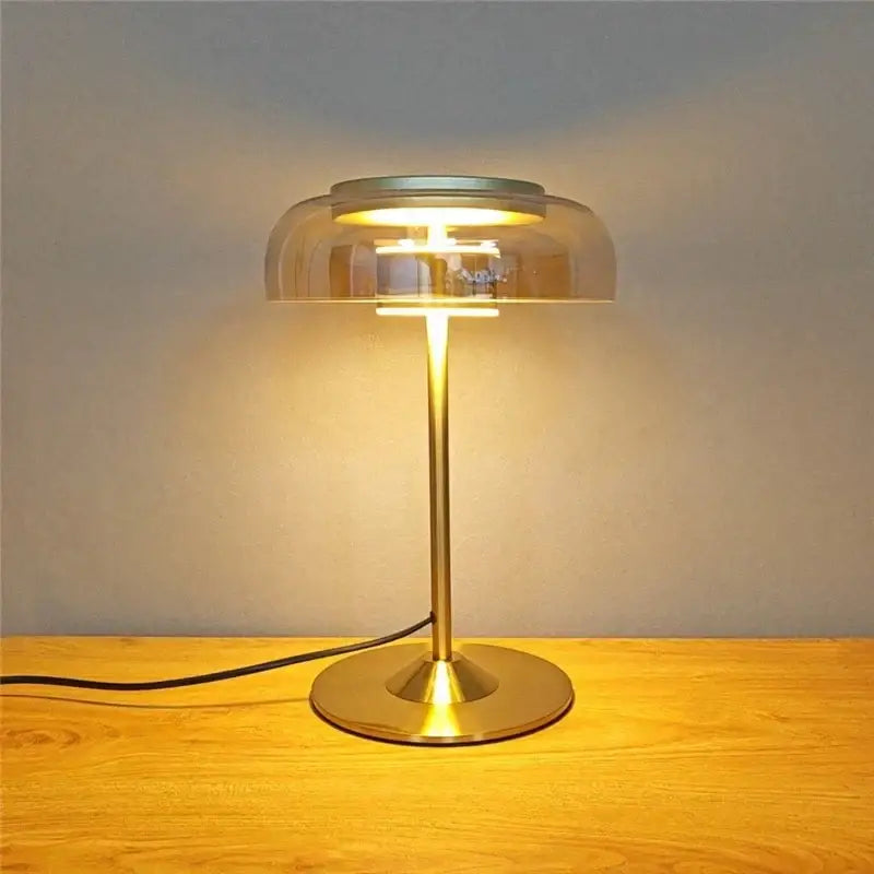 Amber Glass Table Lamp Mushroom Dual LED