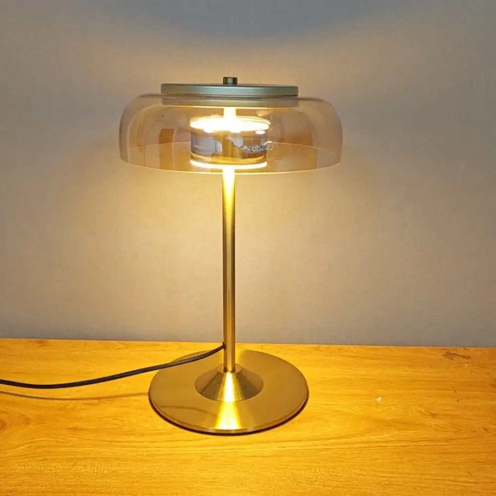 Amber Glass Table Lamp Mushroom Dual LED