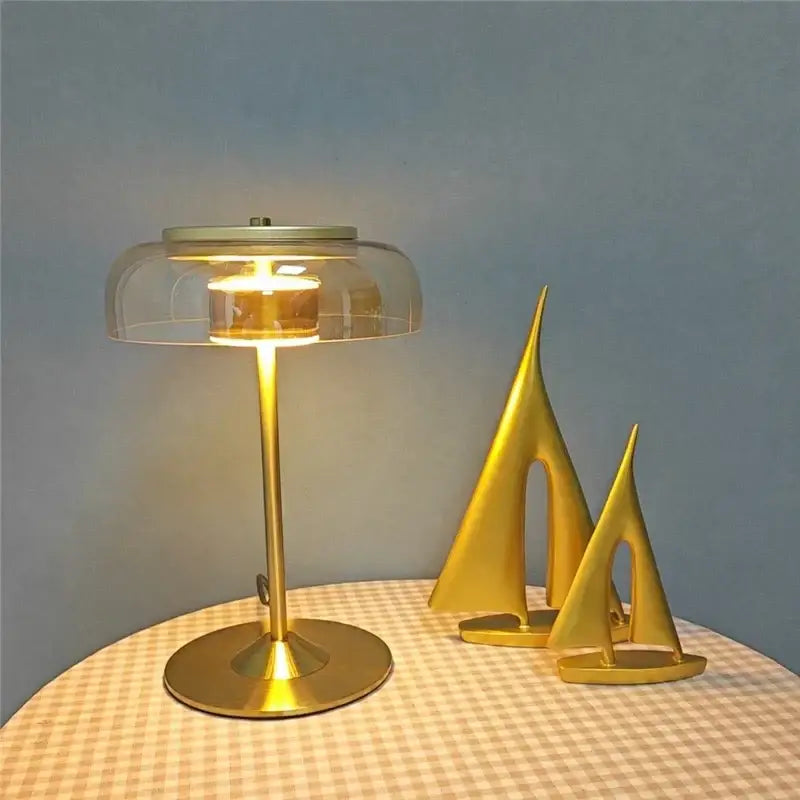 Amber Glass Table Lamp Mushroom Dual LED
