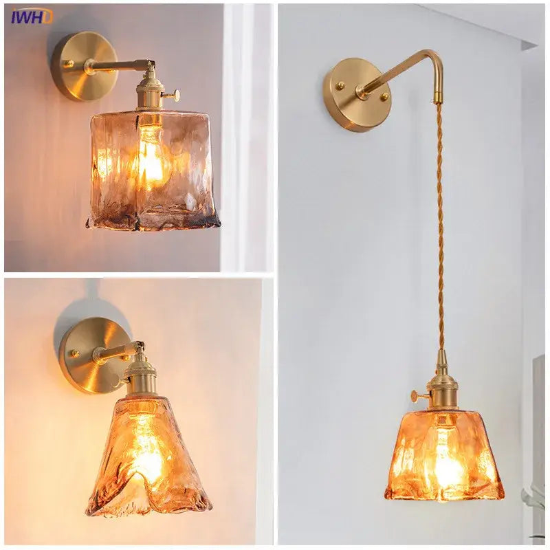 Amber Glass Copper-Built Wall Lamp