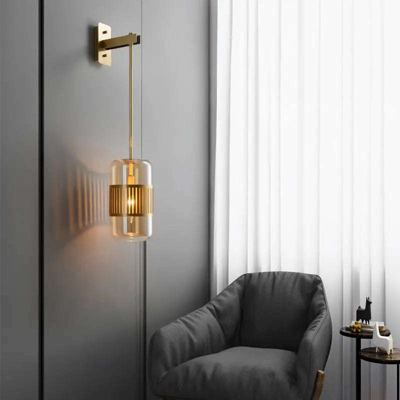 Amber Glass Cylindrical Blackish Green Sconce