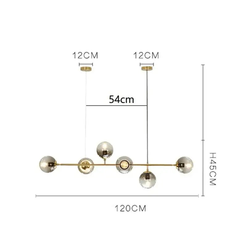 Brass Black Glass Chandelier with 8 Light Spheres