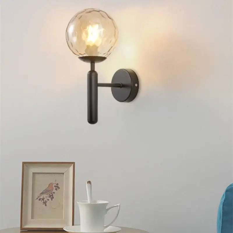 Brass Black Glass Chandelier with 8 Light Spheres