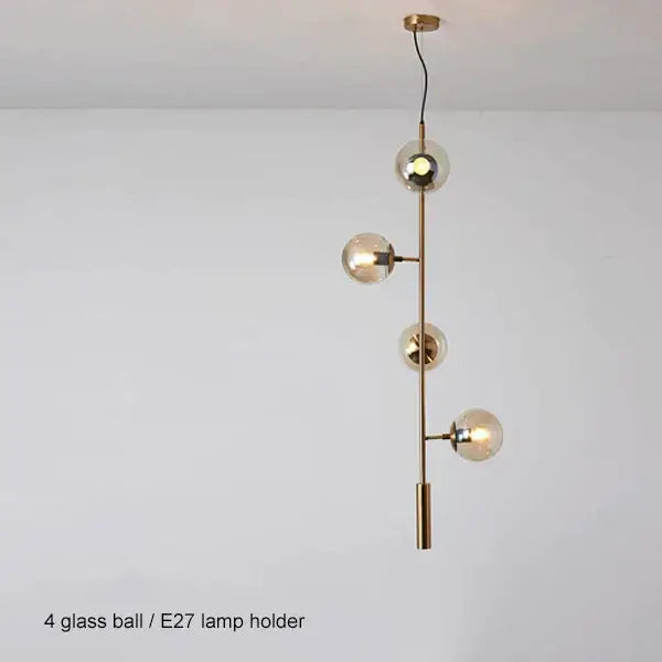 Brass Black Glass Chandelier with 8 Light Spheres