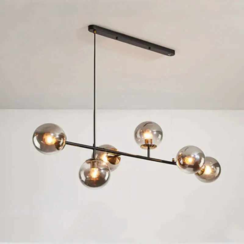 Brass Black Glass Chandelier with 8 Light Spheres
