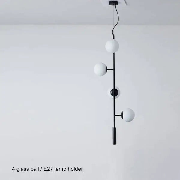 Brass Black Glass Chandelier with 8 Light Spheres