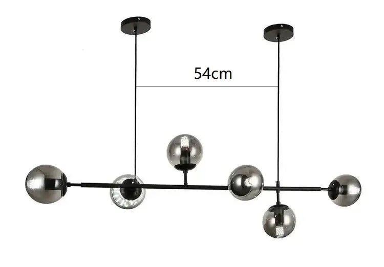 Brass Black Glass Chandelier with 8 Light Spheres