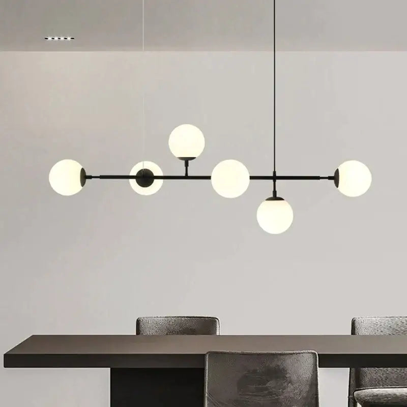 Brass Black Glass Chandelier with 8 Light Spheres