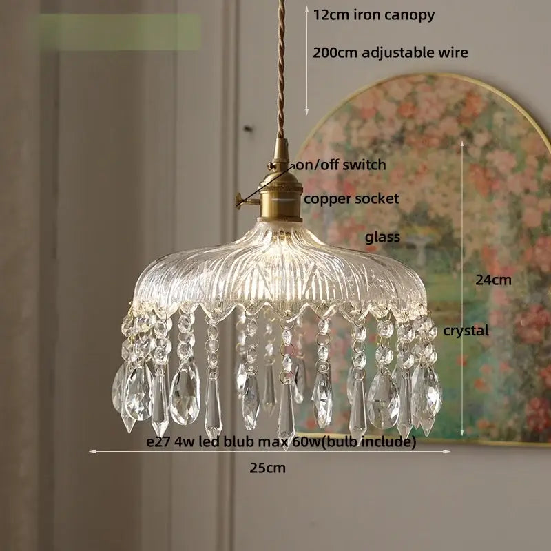 Crystal Glass 3-Head Dining Room Pendant Lamp