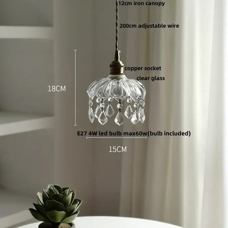 Crystal Glass 3-Head Dining Room Pendant Lamp