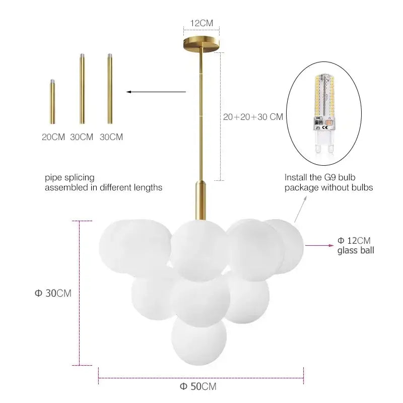 Brass Frosted Glass Chandelier 5 or 13 Heads