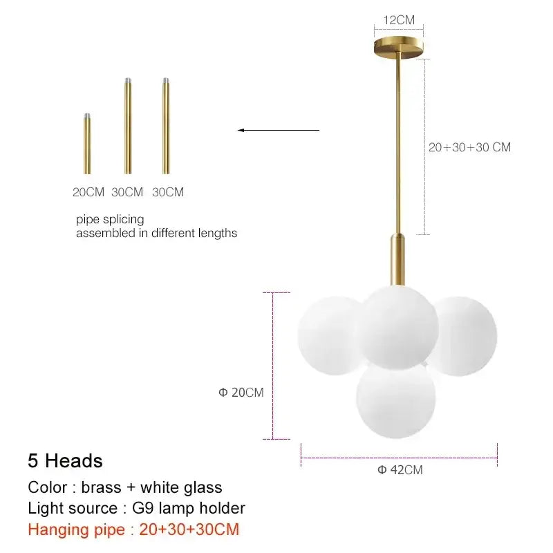 Brass Frosted Glass Chandelier 5 or 13 Heads