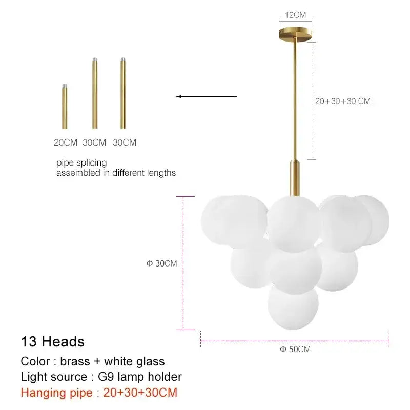 Brass Frosted Glass Chandelier 5 or 13 Heads
