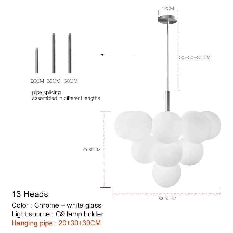 Brass Frosted Glass Chandelier 5 or 13 Heads