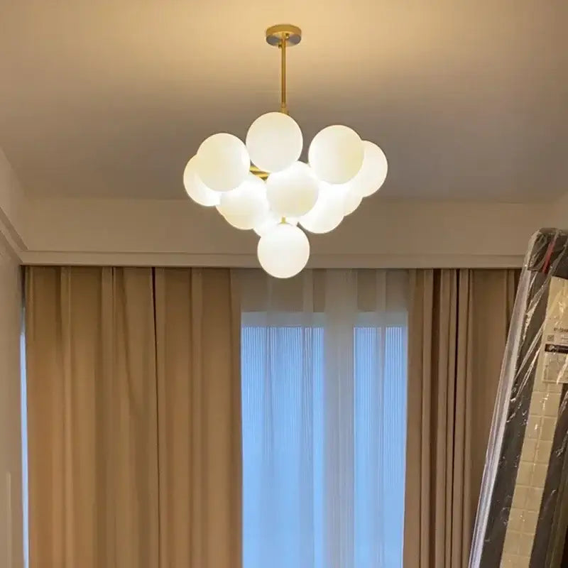 Brass Frosted Glass Chandelier 5 or 13 Heads
