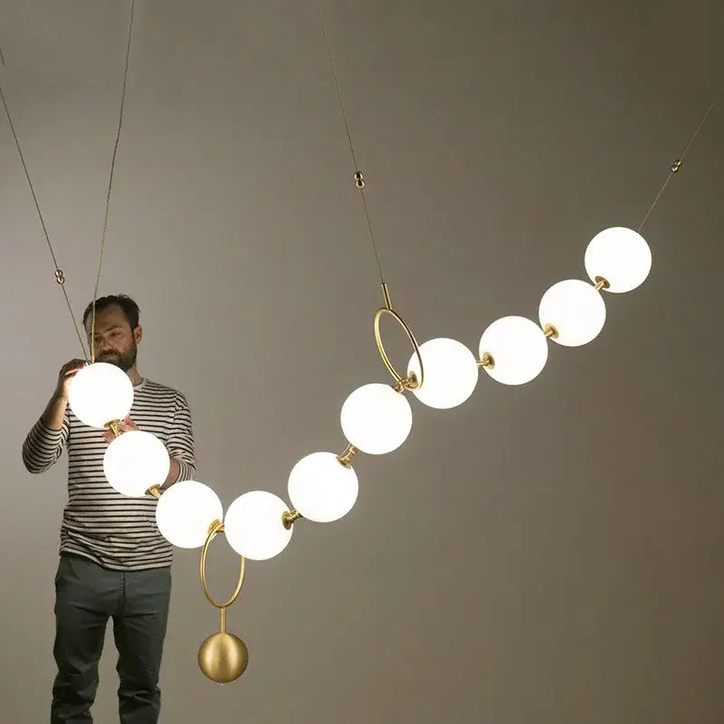 Brass Glass Ball 20-Globe Dining Area Chandelier
