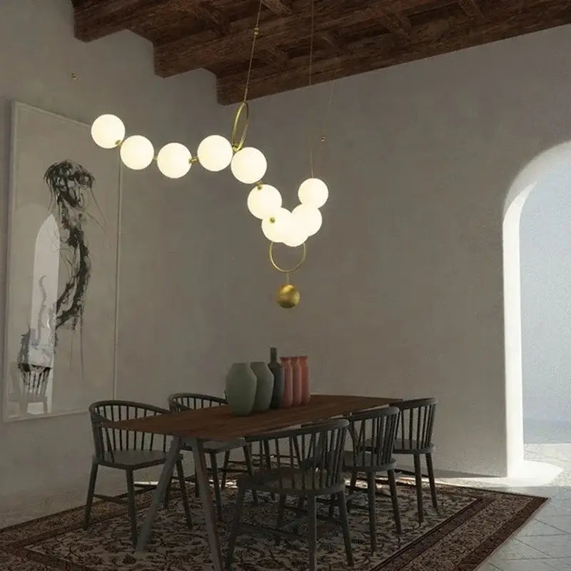 Brass Glass Ball 20-Globe Dining Area Chandelier