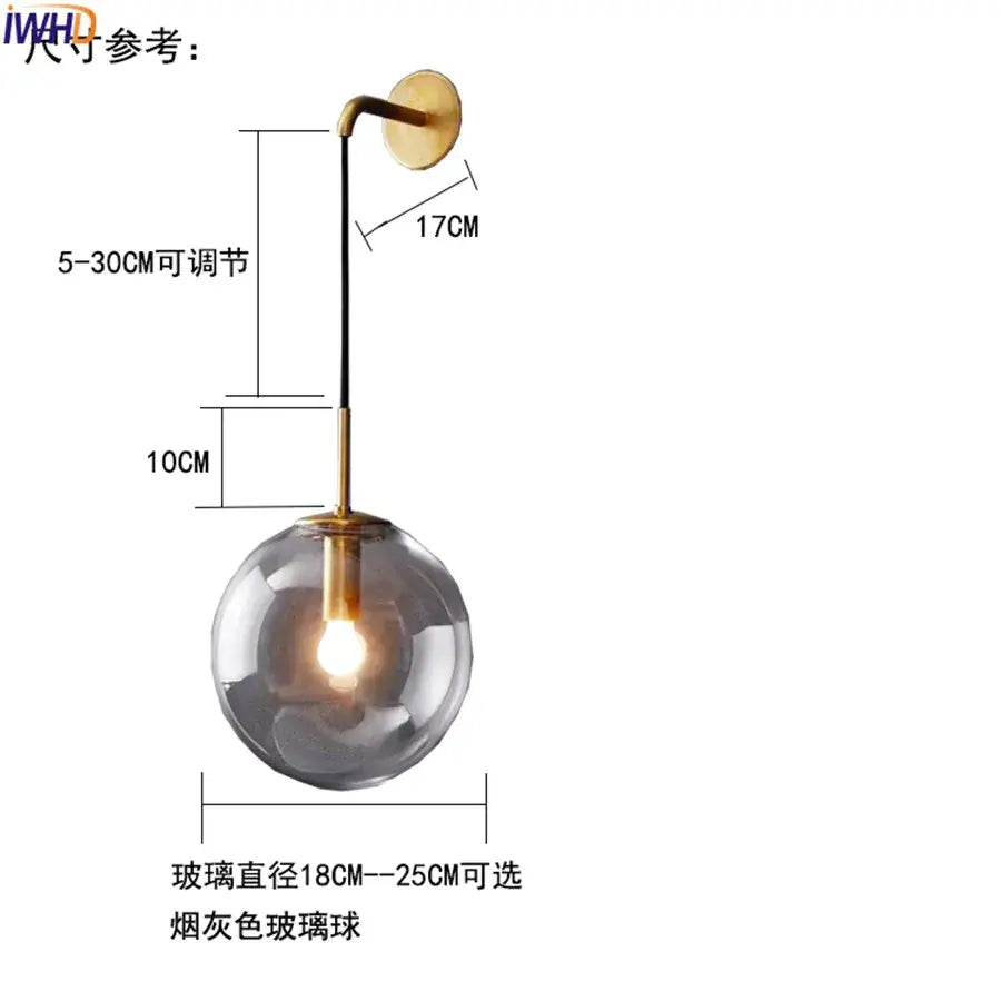 Brass Glass Ball 15cm Wall Sconce