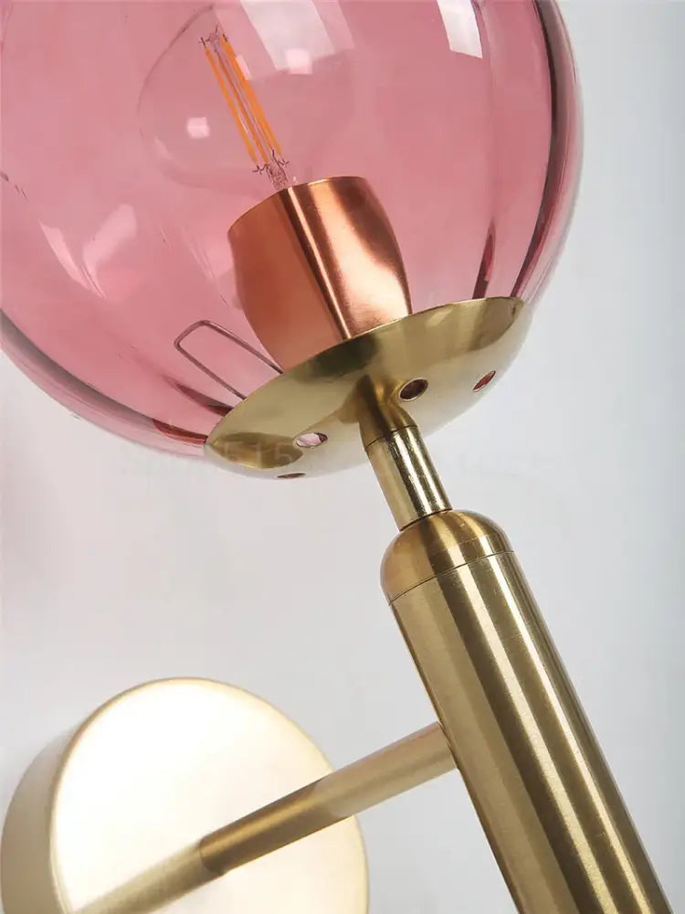 Pink Glass Brass-Finish Wall Sconce