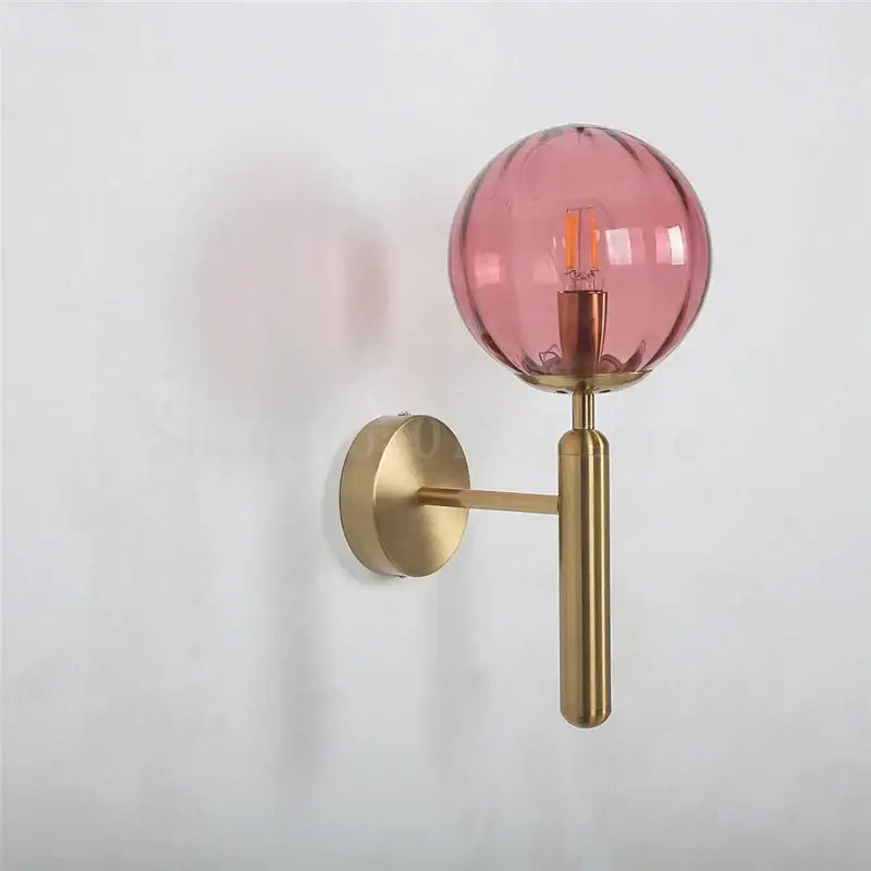 Pink Glass Brass-Finish Wall Sconce